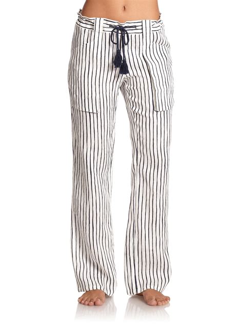 burberry blue white linen striped beach pants drawstring|Burberry jeans women's.